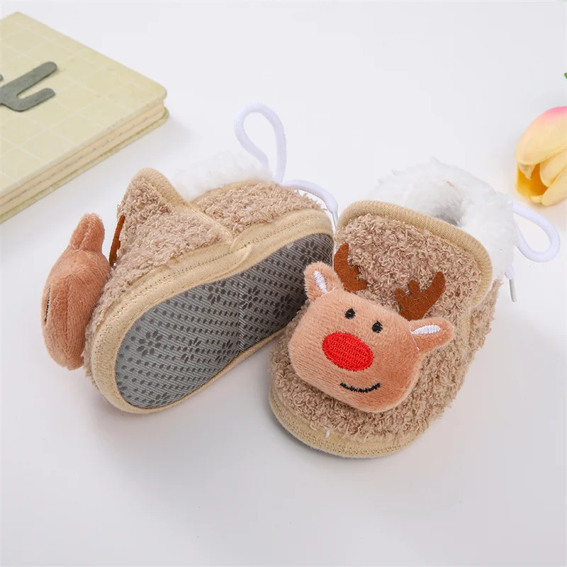 Рождественские Детские носки Для мальчиков и девочек, осенне-зимняя противоскользящая обувь-носок, мягкая хлопковая обувь для новорожденных, мультяшная обувь для малышей, впервые ходящих пешком 4
