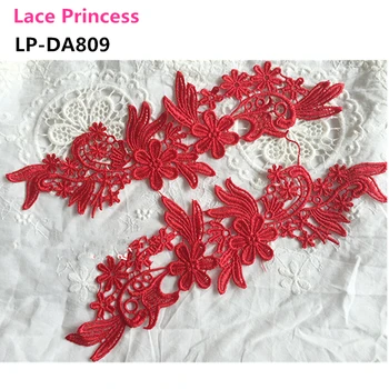 5 зеркальных пар LP-DA809 DIY красный полиэстер вышивать кружевные нашивки Venise Кружевные цветы Кружевная Аппликация Аксессуары для одежды 270*85 мм