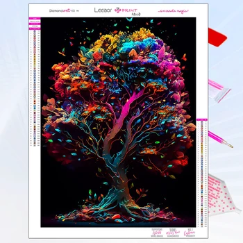 5D Красочный пейзаж Алмазная живопись Дерево фантазия флуоресцентный Полный горный хрусталь Мозаичная вышивка крестиком Набор для домашнего декора