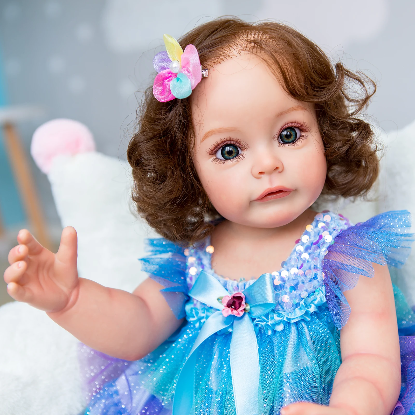 NPK 55 см Reborn с укоренившимися волосами для маленькой девочки Сью-Сью, силиконовая принцесса для всего тела, ручная роспись, водонепроницаемая игрушка для девочек 5