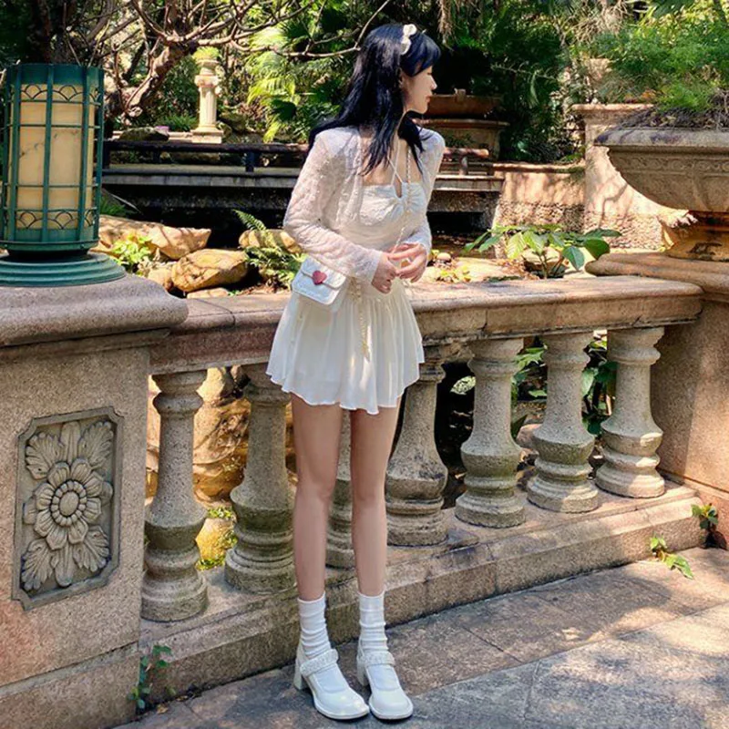 Летние белые мини-юбки Lucyever в корейском стиле, плиссированная юбка с завышенной талией, нерегулярный шнурок, Универсальные короткие юбки в девчачьем стиле 5