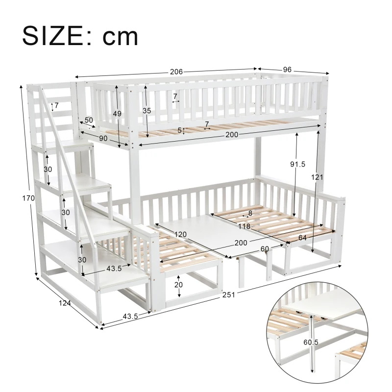 Семейная практичная компактная двуспальная кровать с лестницей и регулируемым столиком, диван-кровать, двуспальная кровать для детей и подростков 5