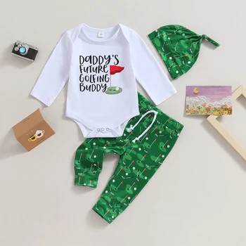 Citgeett Осенний наряд для новорожденных мальчиков и девочек, комбинезон с длинными рукавами, зеленые штаны с принтом, шляпа, Осенний комплект одежды