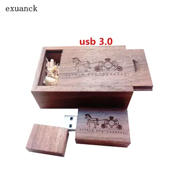 exuanck Индивидуальный логотип С гравировкой из Орехового дерева USB 3.0 Флэш-накопитель Memory Stick 4GB 8GB 16GB 32GB 64GB (бесплатный логотип 30шт)