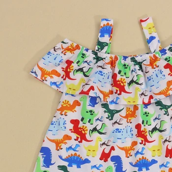 FOCUSNORM/ летние комплекты одежды для младенцев и девочек от 1 до 6 лет, 2 шт., футболки с принтом динозавра, топы, джинсовые шорты с открытыми плечами 2