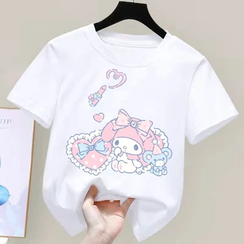 My Melody, летняя детская футболка с аниме-мультфильмами Sanrio, повседневная одежда, топы с короткими рукавами для девочек и мальчиков, подарок Каваи