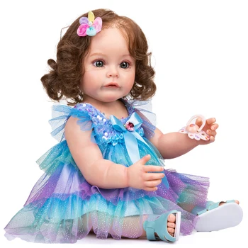 NPK 55 см Reborn с укоренившимися волосами для маленькой девочки Сью-Сью, силиконовая принцесса для всего тела, ручная роспись, водонепроницаемая игрушка для девочек