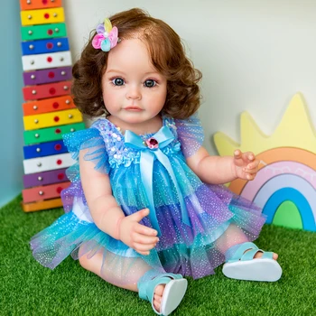 NPK 55 см Reborn с укоренившимися волосами для маленькой девочки Сью-Сью, силиконовая принцесса для всего тела, ручная роспись, водонепроницаемая игрушка для девочек 3