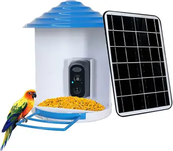 Автоматическая кормушка для попугаев, кормушка для диких птиц, контейнер для канареечных семян, приложение для телефона. Дистанционное управление солнечной автоматической кормушкой для птиц с камерой