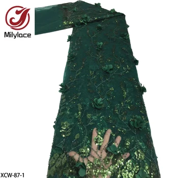Африканская кружевная ткань с 3D аппликацией, Французская Кружевная ткань, Высококачественная Вышитая блестками Тюлевая кружевная ткань для платья, 5 ярдов XCW-87