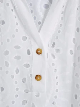 Белая блузка Кружевная рубашка Женская 2024 Летняя Новая одежда с открытой вышивкой Blusa, пуловер для современной девушки, верхняя одежда 5