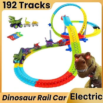 Вагон-динозавр с антигравитационным автомобильным треком, сменный трек-динозавр со светодиодной подсветкой, гоночный автомобиль, подарки для мальчиков и девочек
