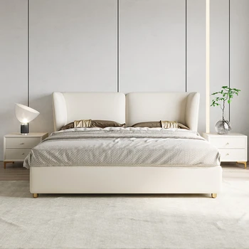 Двуспальная мебель из массива дерева, легкая роскошь, современный минимализм, 1,5-спальная кровать в главной спальне с балдахином