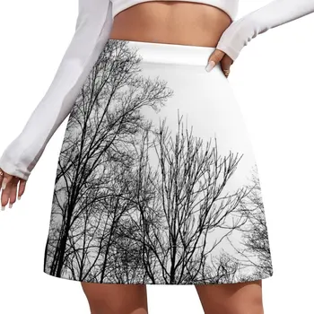 Деревья зимой - минималистичная черно-белая мини-юбка с фотопринтом, шорты, эстетика 90-х годов 0