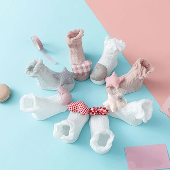 Детские носки Lovely Star Heart, Летние сетчатые носки для маленьких девочек и мальчиков, Мягкие хлопчатобумажные носки для новорожденных, Напольный носок для малышей. 2