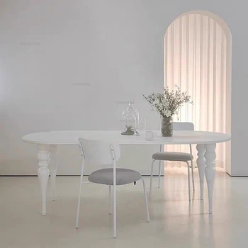 Дизайнерская мебель для столовой, Овальные обеденные столы из массива дерева, Домашний кухонный обеденный стол в стиле ретро, Набор стульев, Легкий Роскошный Офисный стол