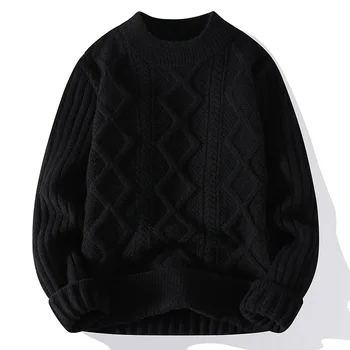 Зимний утепленный мужской модный брендовый трикотаж с круглым вырезом, мужской свитер с подкладкой, мужской толстый свитер, теплый свитер, мужская молодежная одежда