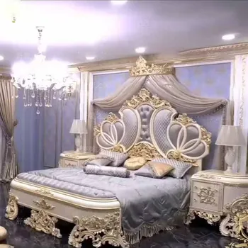 Изготовленная на заказ французская 1,8-метровая свадебная кровать, резная двуспальная кровать из массива дерева, европейская кожаная кровать принцессы, элитная итальянская вилла