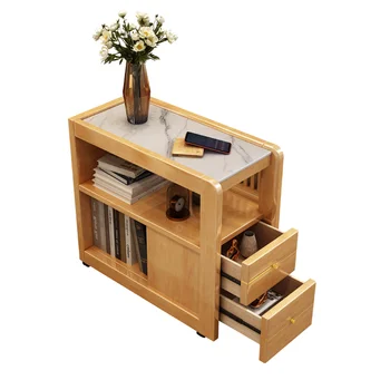 Каменная плита, Приставной столик из цельного дерева, Передвижной Современный минималистичный диван для гостиной, Боковой шкафчик, Небольшой угловой столик-шкафчик