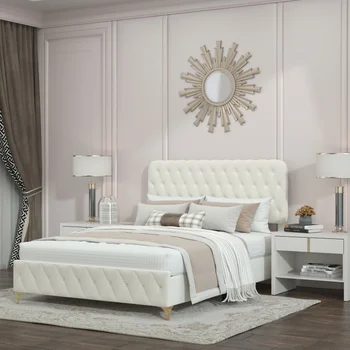 Каркас кровати полного/ Queen-size размера, кровать с бархатной обивкой современного дизайна, двуспальная кровать для взрослых и подростков, новый стиль, односпальная кровать