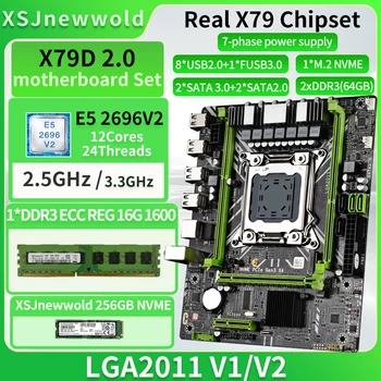Комплект материнской платы X79D2.0 с процессором E5 2696V2 и DDR3 REG 1 * 16G = 16 ГБ памяти и 256 ГБ NVME SSD LGA2011 M.2 SATA3.0 Xeon Kit