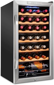 Компрессорный Холодильник-охладитель Вина на 28 бутылок с Замком / Большой Отдельно Стоящий Винный Погреб Для Красного, Белого, Шампанского или Игристого Вина