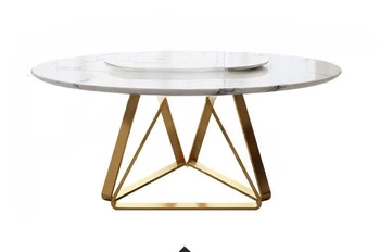 Круглый обеденный стол в скандинавском стиле из светлого роскошного мрамора с поворотным столом, современный минималистичный кухонный стол для ресторана на каркасе из нержавеющей стали