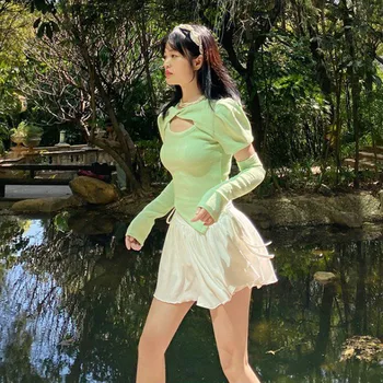 Летние белые мини-юбки Lucyever в корейском стиле, плиссированная юбка с завышенной талией, нерегулярный шнурок, Универсальные короткие юбки в девчачьем стиле 4