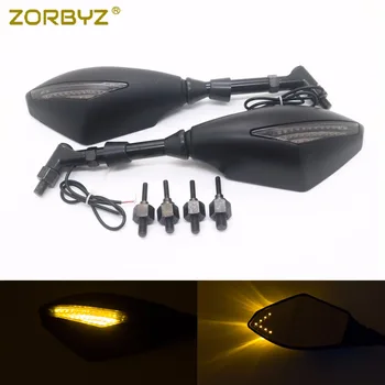 Матовый черный индикатор ZORBYZ, боковые зеркала заднего вида и встроенные светодиодные поворотники для уличных велосипедов, круизеров, скутеров, мотоциклов