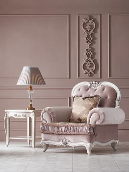 Мебель во французском стиле Вилла в европейском стиле резной тканевый диван из массива дерева на молнии фланелевый роскошный диван 2