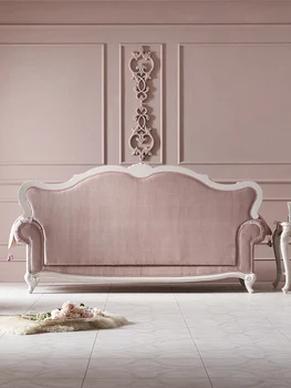 Мебель во французском стиле Вилла в европейском стиле резной тканевый диван из массива дерева на молнии фланелевый роскошный диван 3