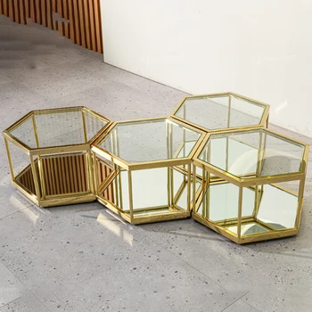 Многоугольный комбинированный журнальный столик, легкая роскошь, рекомендация дизайнера в современном минимализме, журнальный столик из стекла steel Hua