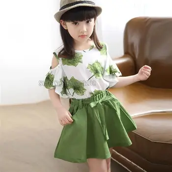Модное летнее платье для девочек, футболка + юбка, комплект из 2 предметов, модная детская одежда