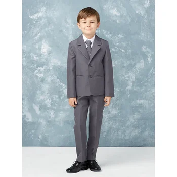 Модные вечерние комплекты для детей, шикарная однобортная одежда для маленьких мальчиков с лацканами, из 3 предметов, праздничный свадебный школьный костюм для детей