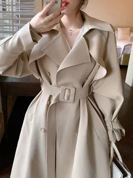 Модный женский тренч, уличная одежда с длинным рукавом, куртки во французском стиле, Винтажные тонкие утолщенные лацканы 2023, новые осенне-зимние пальто