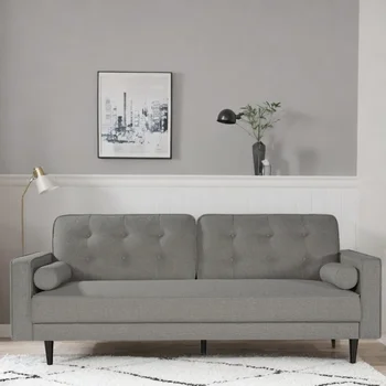 Мягкий диван шириной 80 дюймов. Современный тканевый диван с квадратным подлокотником (серый)