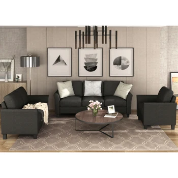 Наборы мебели для гостиной Диван с Подлокотниками Односпальное кресло Диван Loveseat Кресло 3-Местный диван (Кресло и 3-местный диван, черный)