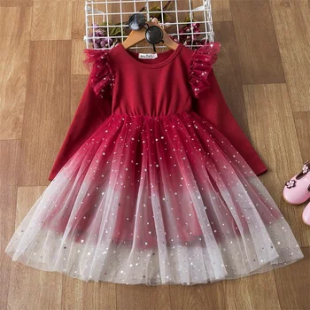 Новое осеннее платье с цветочным рисунком для девочек 2022 года, платья во французском стиле с цветочным рисунком и длинными рукавами Для детей, Детские платья из смеси хлопка для девочек