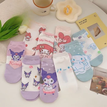 Новые носки Sanrio с мультяшными лодками, Персонаж аниме Hello Kitty Kuromi Cinnamoroll, тема Студенческих модных носков Для девочек, Милое украшение