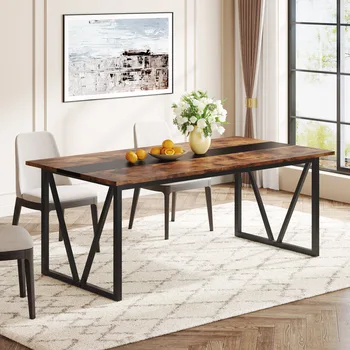 Обеденный стол Tribesigns на 6-8 персон, 70,8-дюймовый Промышленный Большой кухонный стол с прочным металлическим каркасом