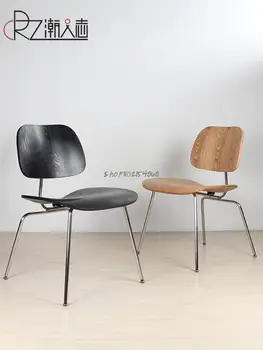 Обеденный стул из нержавеющей стали Nordic creative designer со спинкой из массива дерева домашний обеденный стол и стул light luxury DCM изогнутый