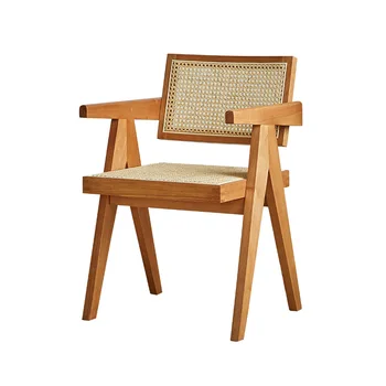 Обеденный стул из ротанга ваби саби Бытовая спинка из массива дерева бревенчатый подлокотник стул из Чандигарха Простой ротанговый стул ротанговый стул 3