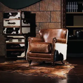 Одноместный диван-кресло из натуральной кожи, Потертое Кафе 0