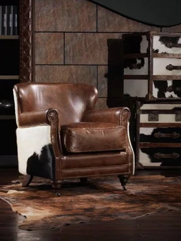 Одноместный диван-кресло из натуральной кожи, Потертое Кафе 1