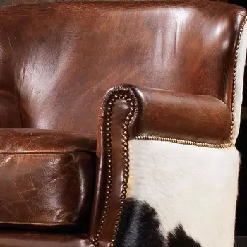 Одноместный диван-кресло из натуральной кожи, Потертое Кафе 2