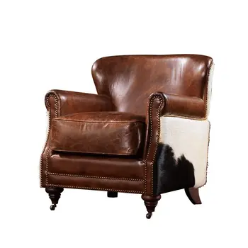 Одноместный диван-кресло из натуральной кожи, Потертое Кафе 4