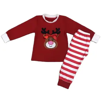 Оптовая продажа одежды для девочек, Рождественский комплект одежды с оленями для малышей