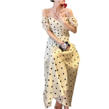 Платья для женщин 2023 traf летние длинные юбки элегантный рукав-пузырек с принтом в горошек квадратный воротник элегантная женская одежда zevity