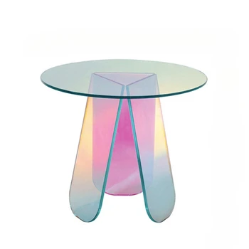 Прозрачный акриловый приставной столик, круглый, красочный, радужный, прозрачный журнальный столик