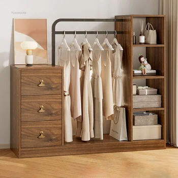 Простые Деревянные Шкафы Для спальни Бытовые Шкафы со шкафами для хранения Напольные Вешалки Современная Многофункциональная Вешалка для одежды
